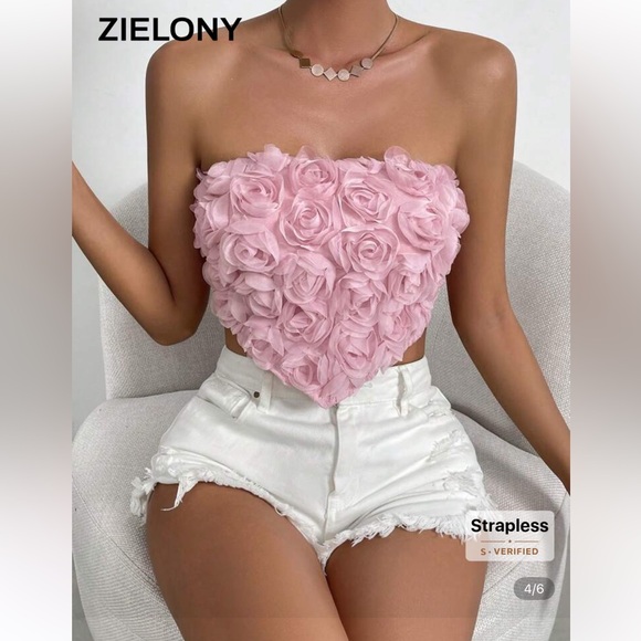Pink 3D Rose Crop Top - Picture 4 of 5